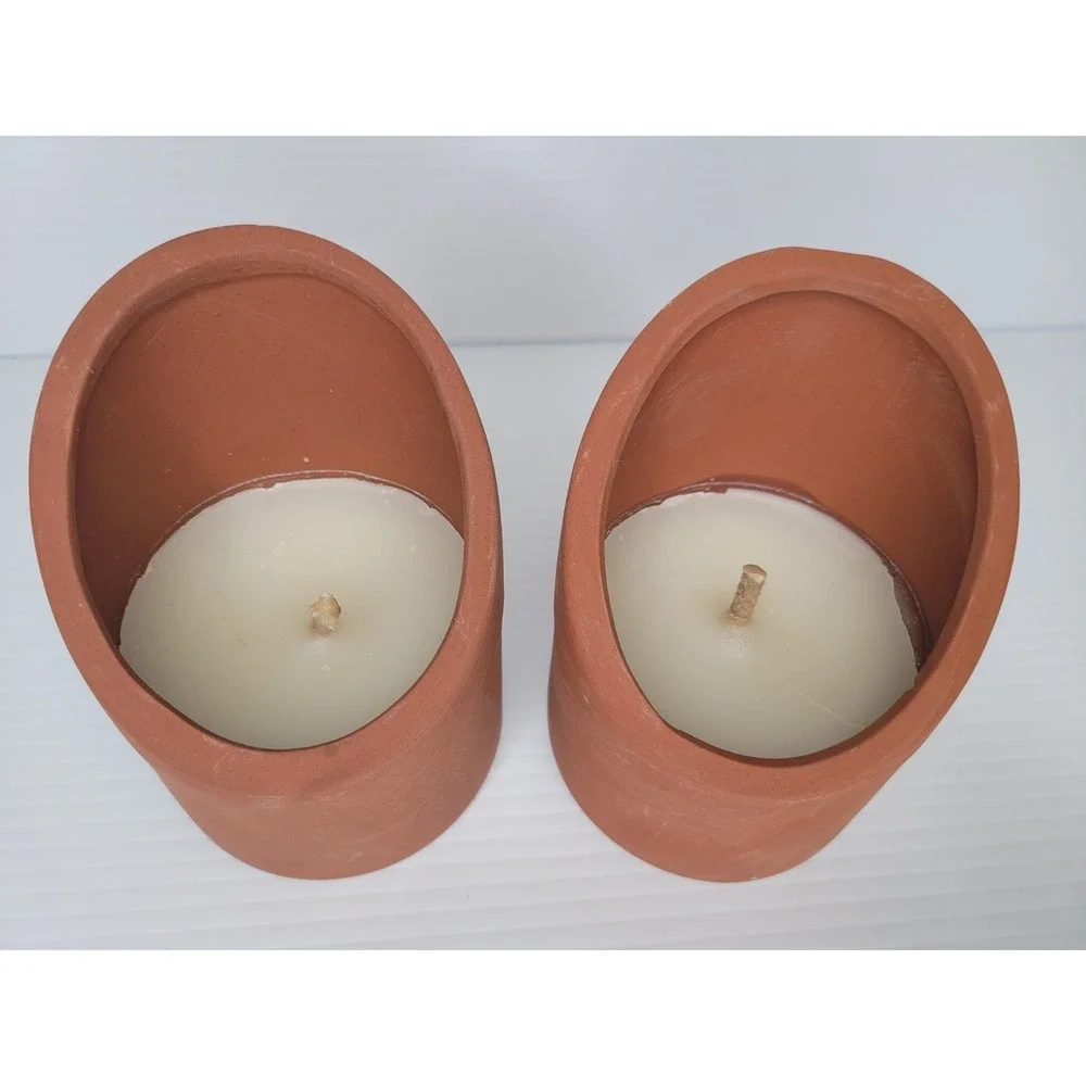 2 Boston Warehouse Terracotta Oval Candle Pot City Light Style Outdoor Decor VTG